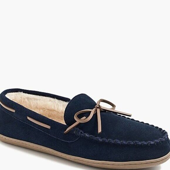 J Crew Men\'s Navy Suede Slippers Sherpa‎ Lined Slip On Winter Shoes Size 13 main image 4